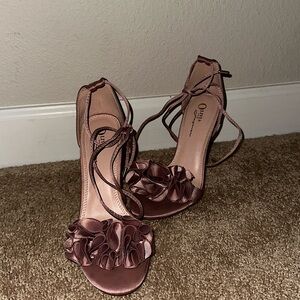 Dusty rose lace up four inch heels